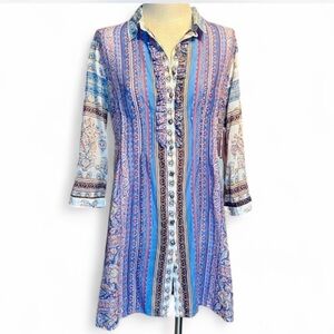 Aratta Silent Journey Blue Floral Cotton Tunic Blouse - from Anthropologie